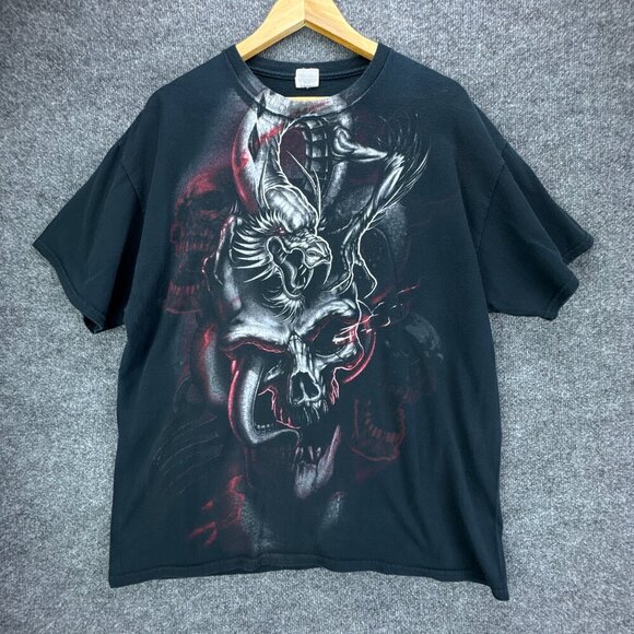 Gildan Other - Dragon Skull T Shirt Mens Extra Large Black Red Grunge Punk Goth AOP Gildan